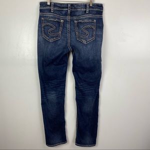 Silver Jeans Suki Straight Jeans Dark Wash Blue Denim Embroidered